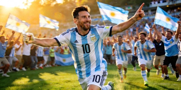 阿根廷队梅西在比赛中庆祝进球的精彩瞬间